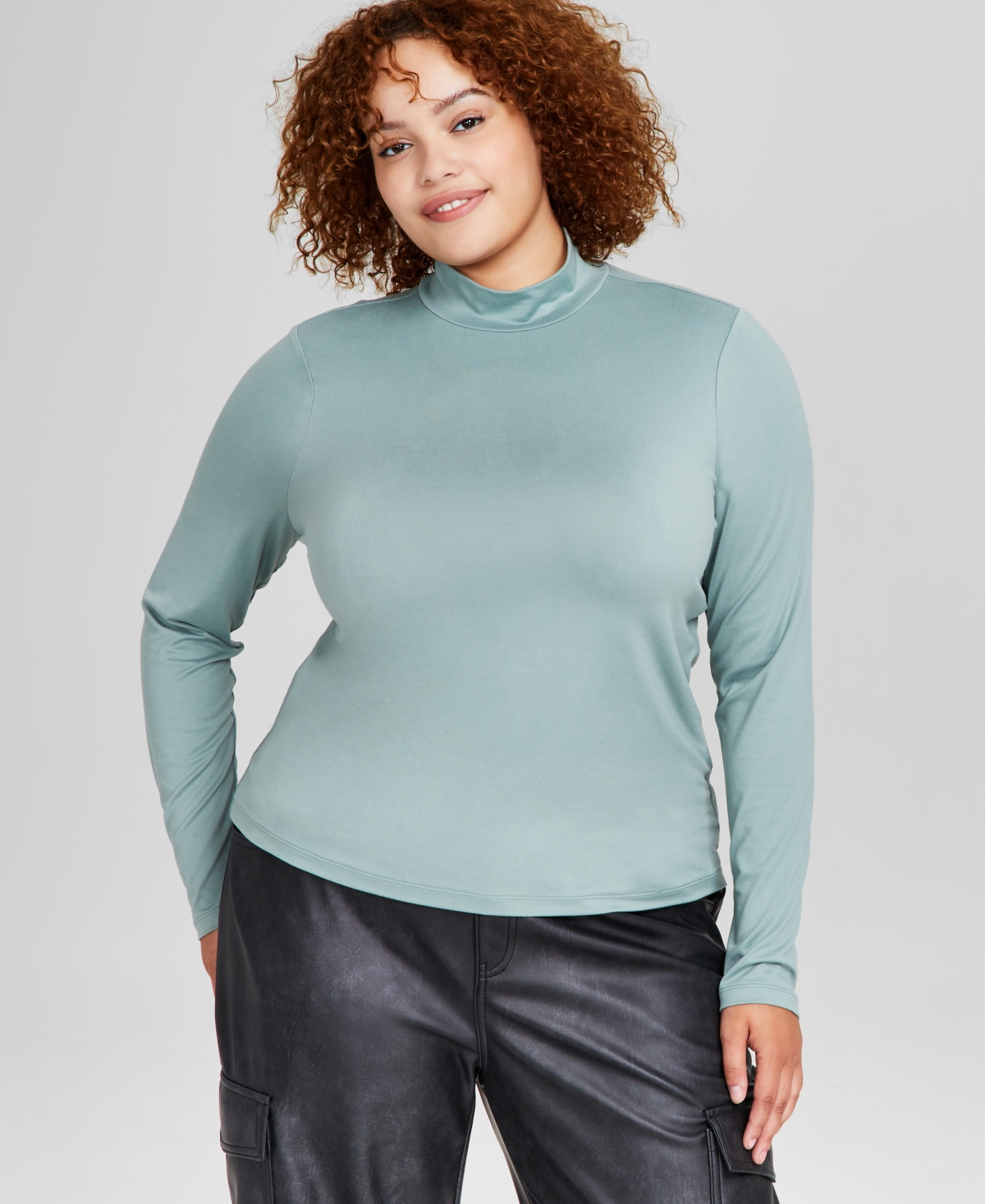 And Now This Trendy Plus Size Mock-Neck Long-Sleeve Top - Green Mili