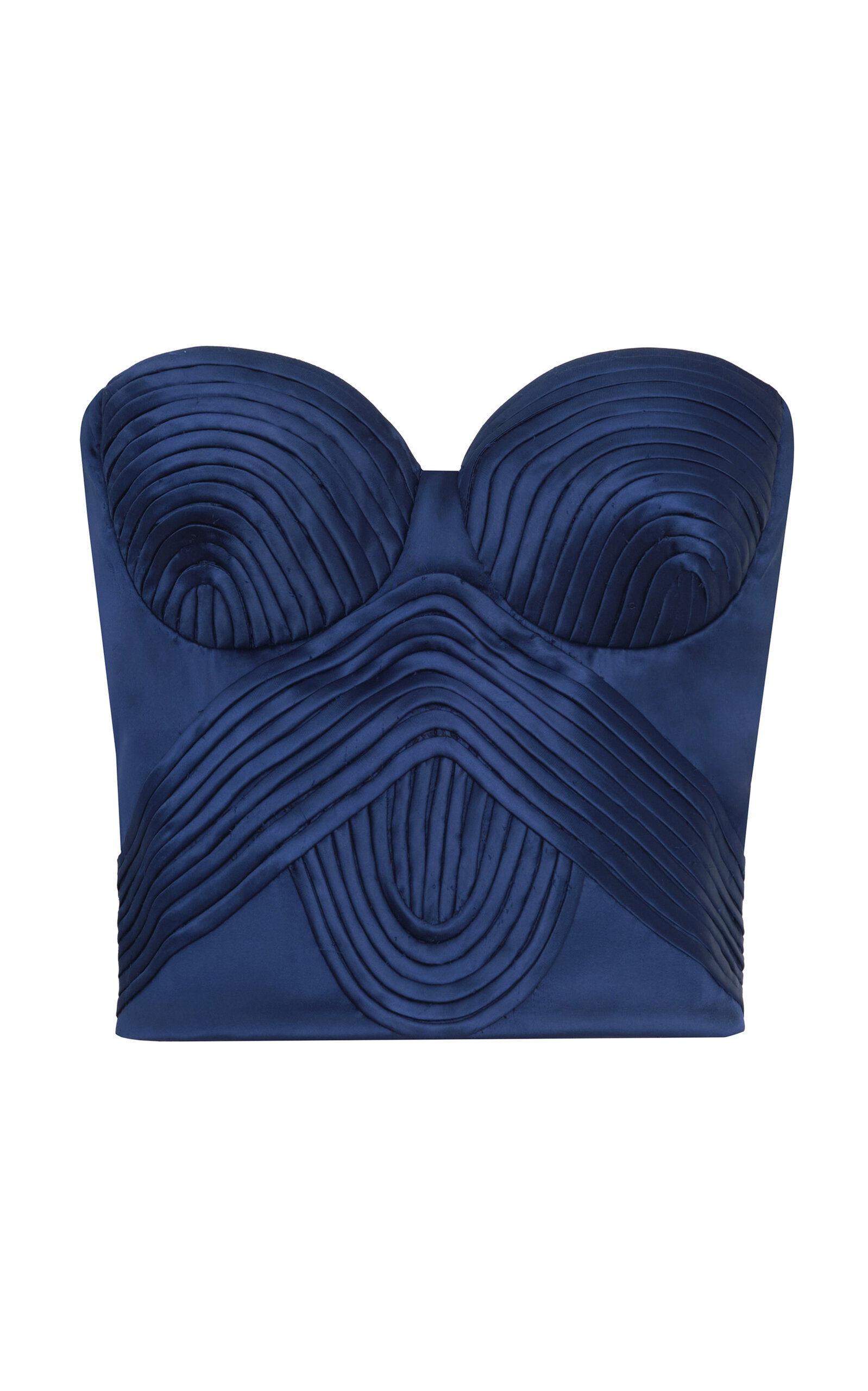 Andres Otalora - Hasta El Cielo Pleated Satin Corset Top - Navy - US 8 - Moda Operandi