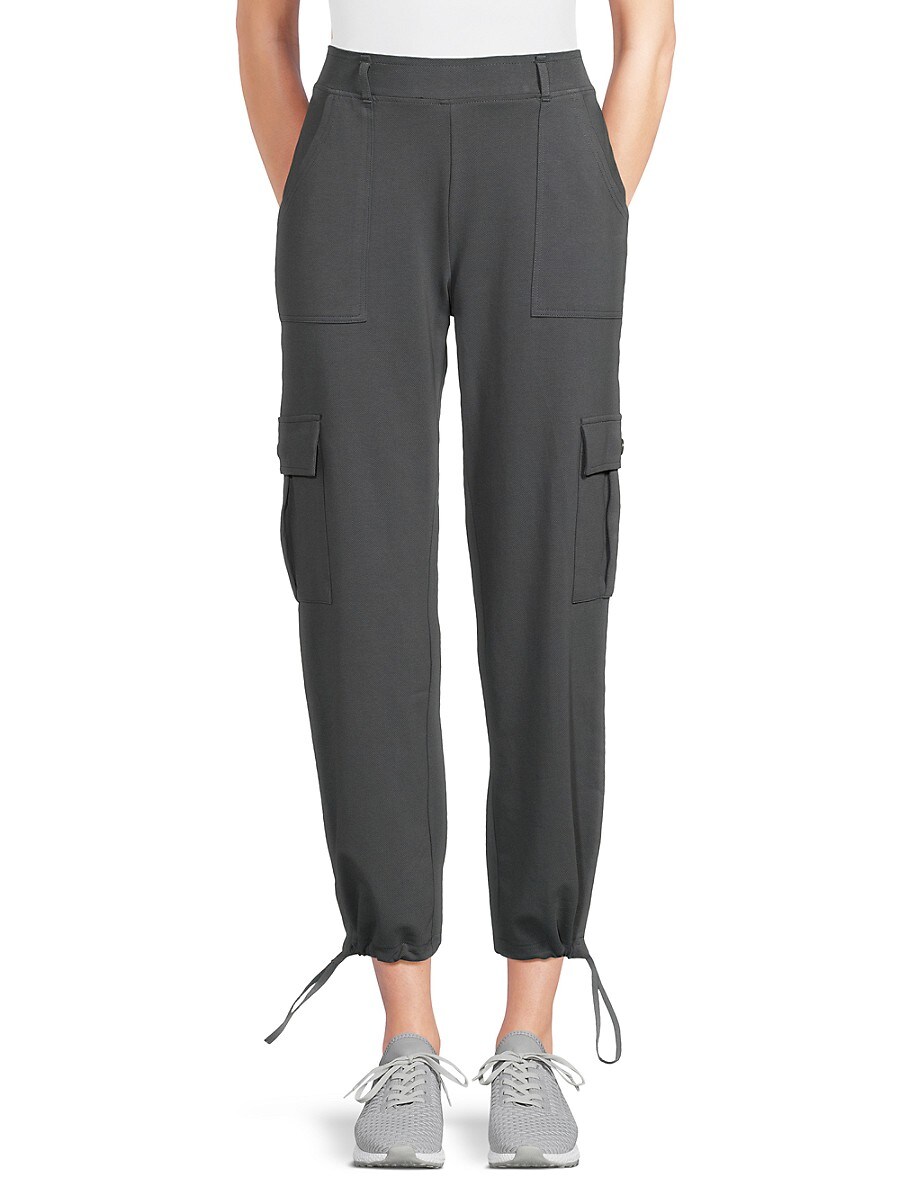 Andrew Marc Women's Knit Twill Cropped Cargo Pants - Onyx - Size XL