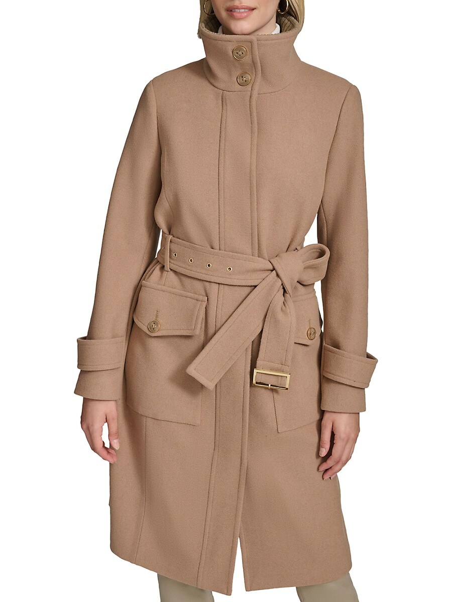 Andrew Marc Women's Scout Belted Wool Blend Longline Coat - Camel - Size XL