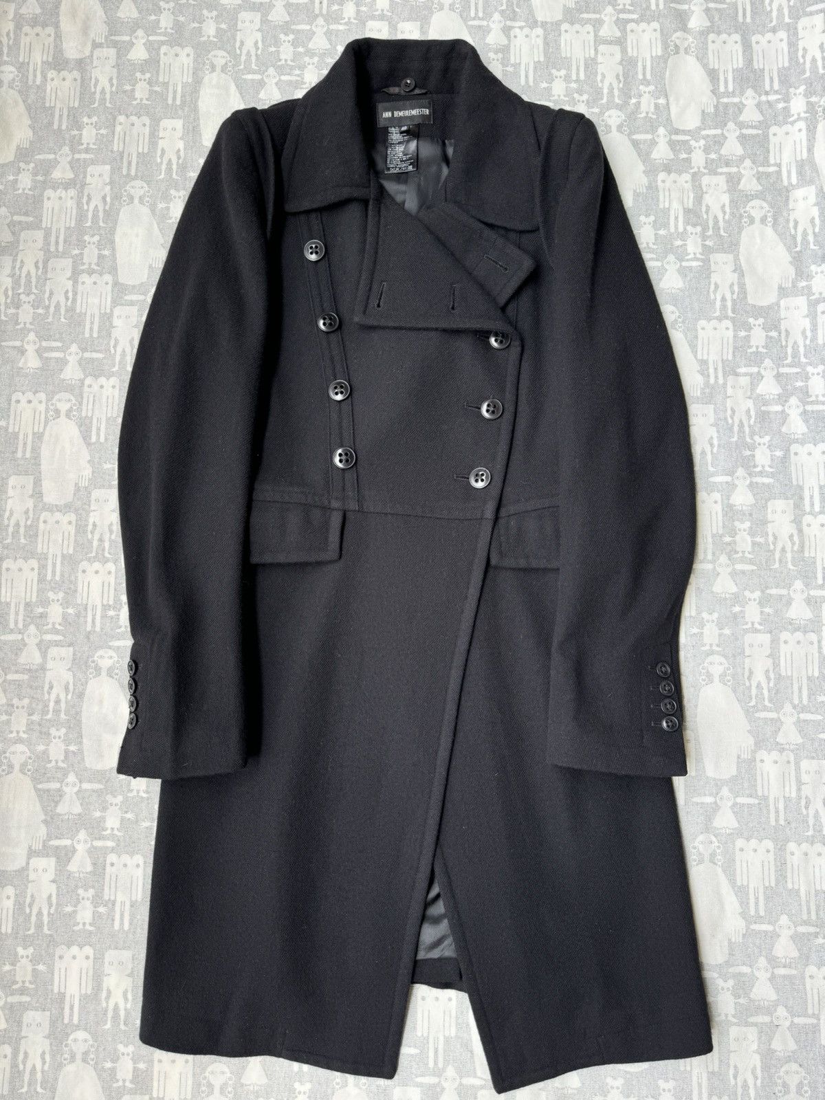 Ann Demeulemeester Aw06 Double Breasted Military Wool Coat in Black, Women's (Size Small)