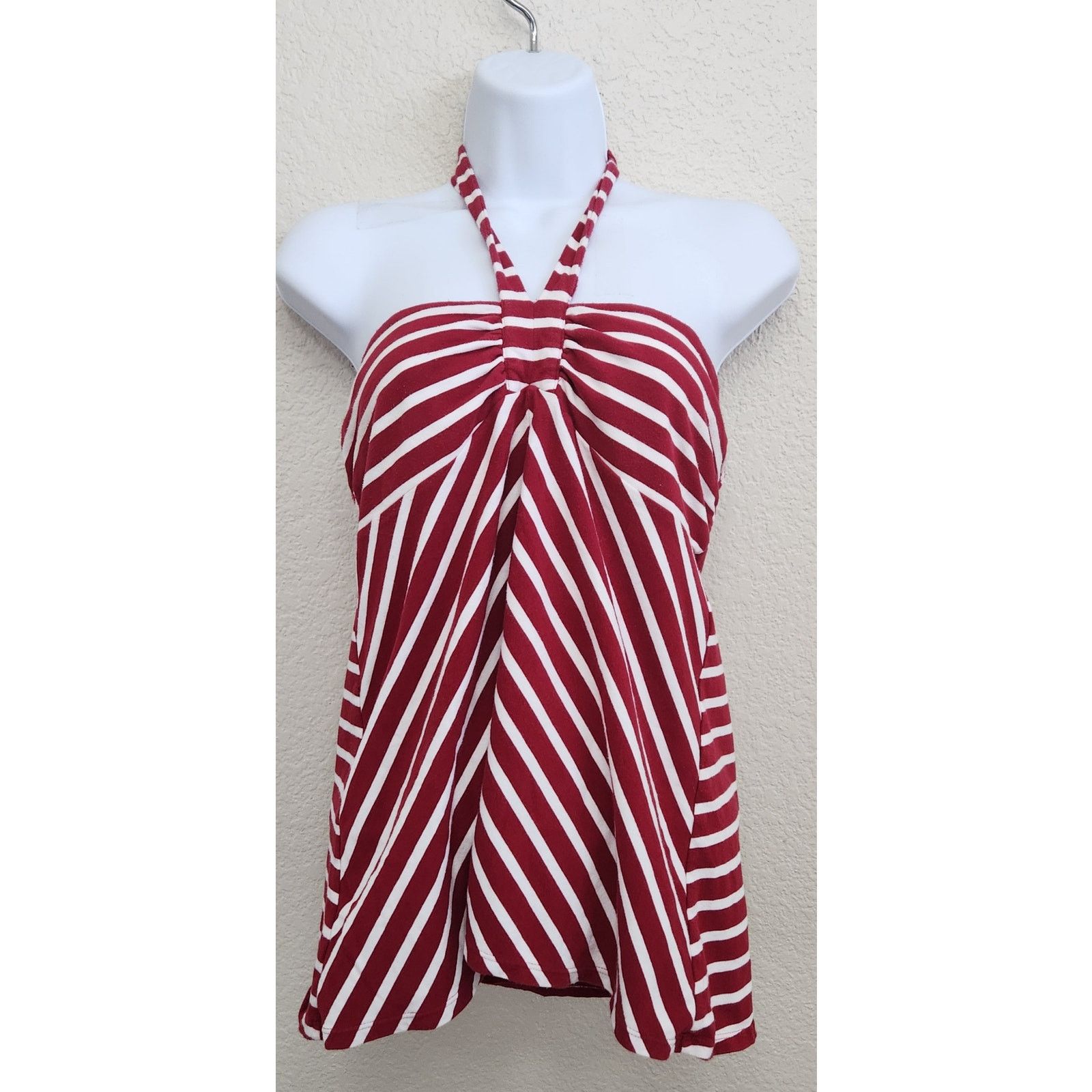 Ann Taylor Burgundy White Stripe Halter Neck Tie Top Medium in Red, Women's