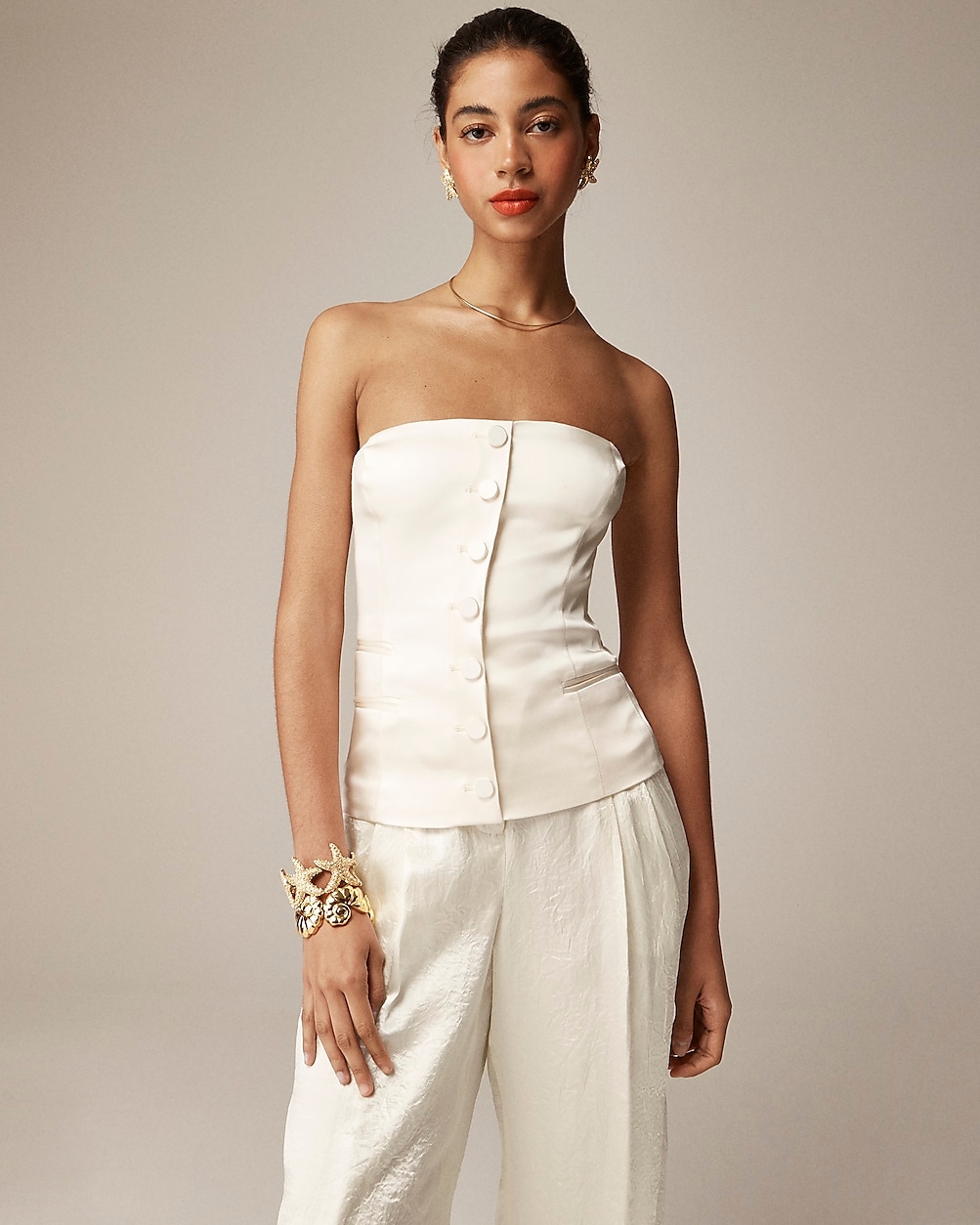 Anna October X J.Crew corset top in stretch satin