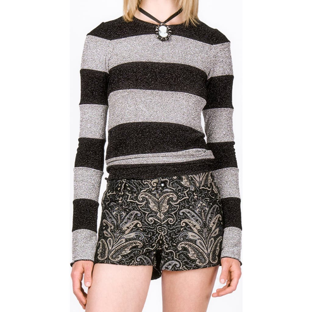 Anna Sui Glitter Knit Striped Top in Black/silver at Nordstrom, Size X-Small