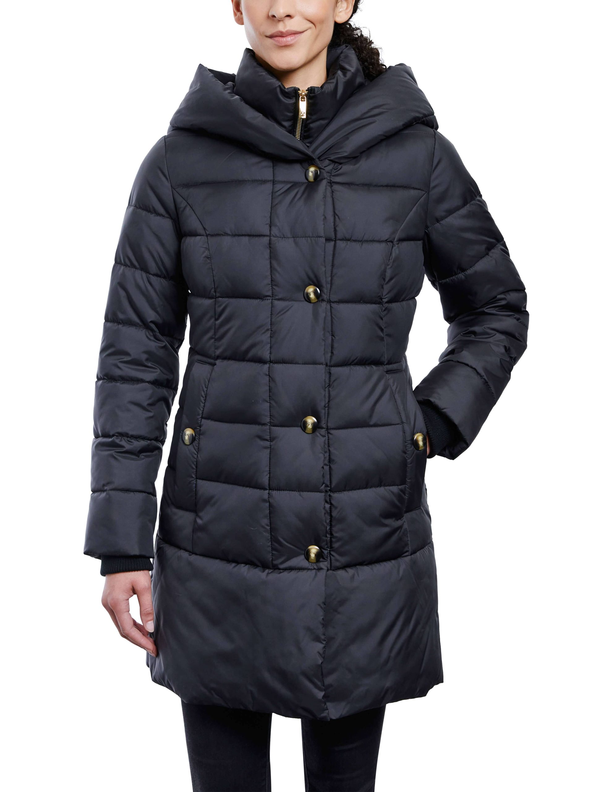 Anne Klein Women's Consider It Snap Front Puffer Jacket - Clearance in Black size LG