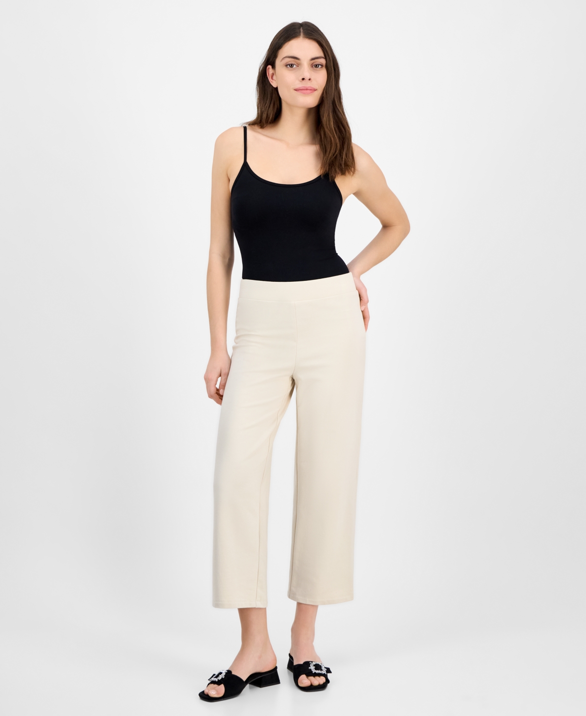 Anne Klein Women's Cropped Wide-Leg Knit Pants - Soft Latte