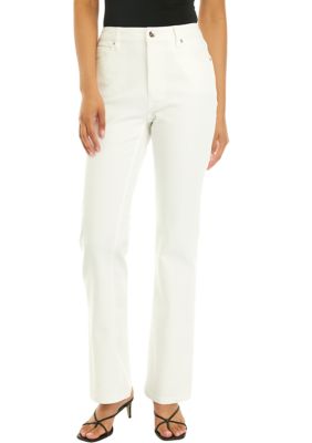 Anne Klein Women's High Rise Fly Front 5 Pocket Bootcut Pants, White, 12