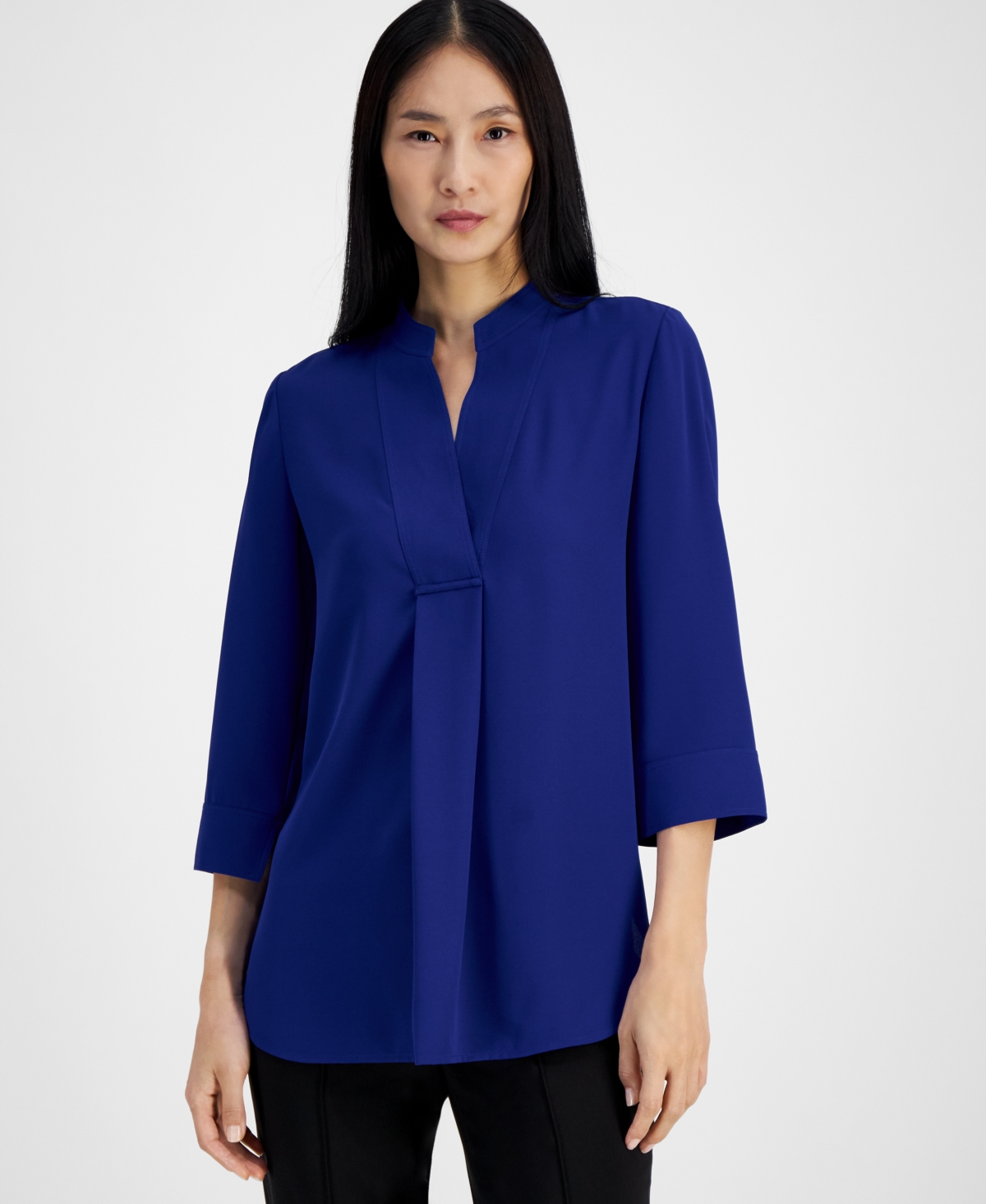 Anne Klein Women's Pleat-Front 3/4-Sleeve Tunic Top - Vibrant Cobalt