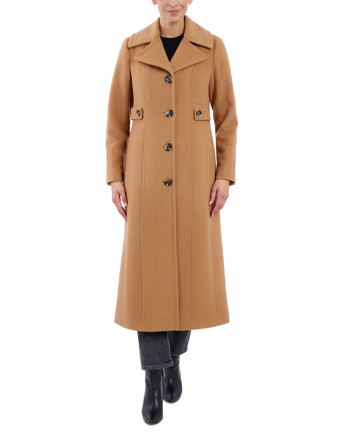 Anne Klein Women's Single-Breasted Maxi Coat, Created for Macy's - Camel