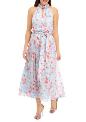 Anne Klein Women's Sleeveless Halter Twist Neck Floral Midi Dress, Medium