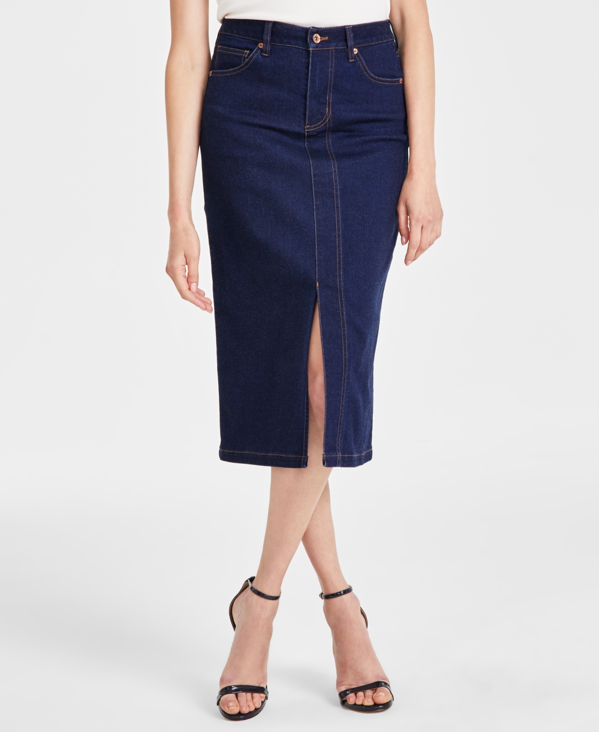 Anne Klein Women's Slit-Front Midi Denim Skirt - Metropolitan