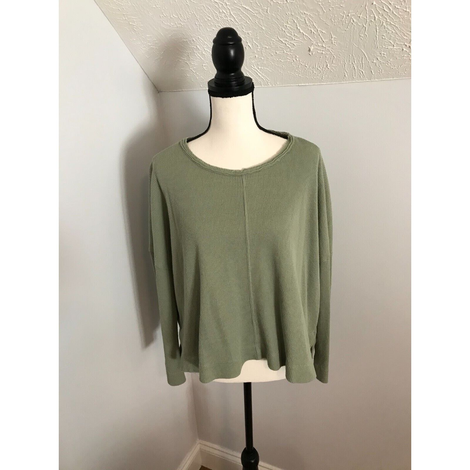 Anthropologie Nori Green Waffle Long-Sleeve Top - Size Small, Women's