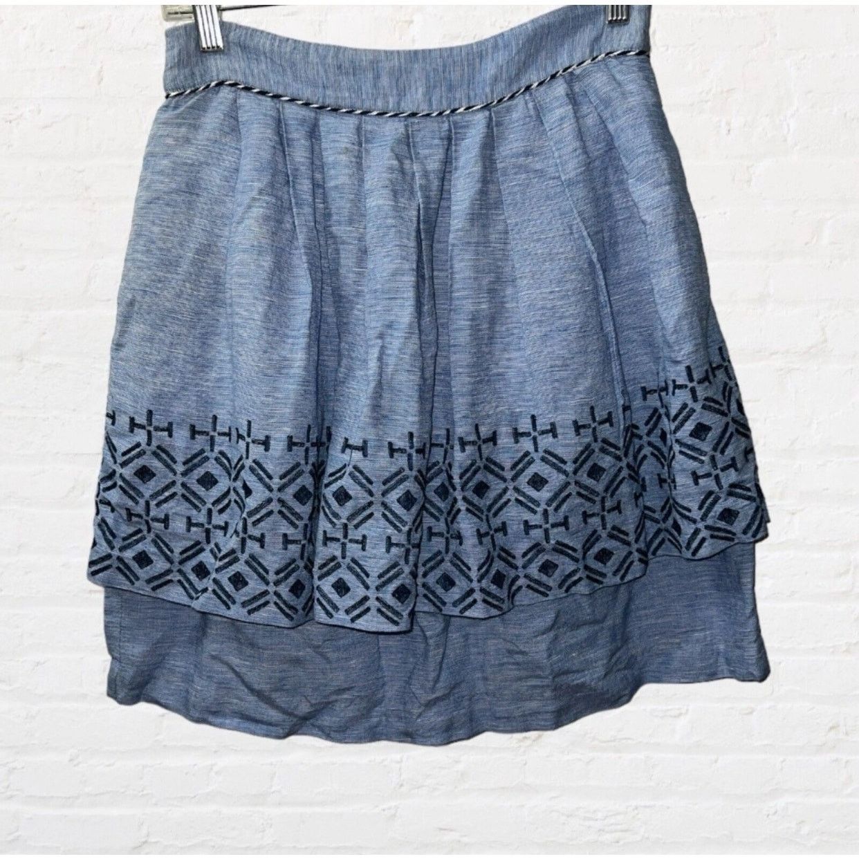 Anthropologie Odille Blue Chambray Tiered Skirt Size 4, Women's