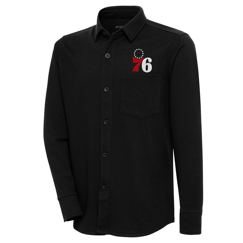 Antigua Philadelphia 76ers Steamer Button-Up Shacket Black, X-Large - NBA Tees at Academy Sports