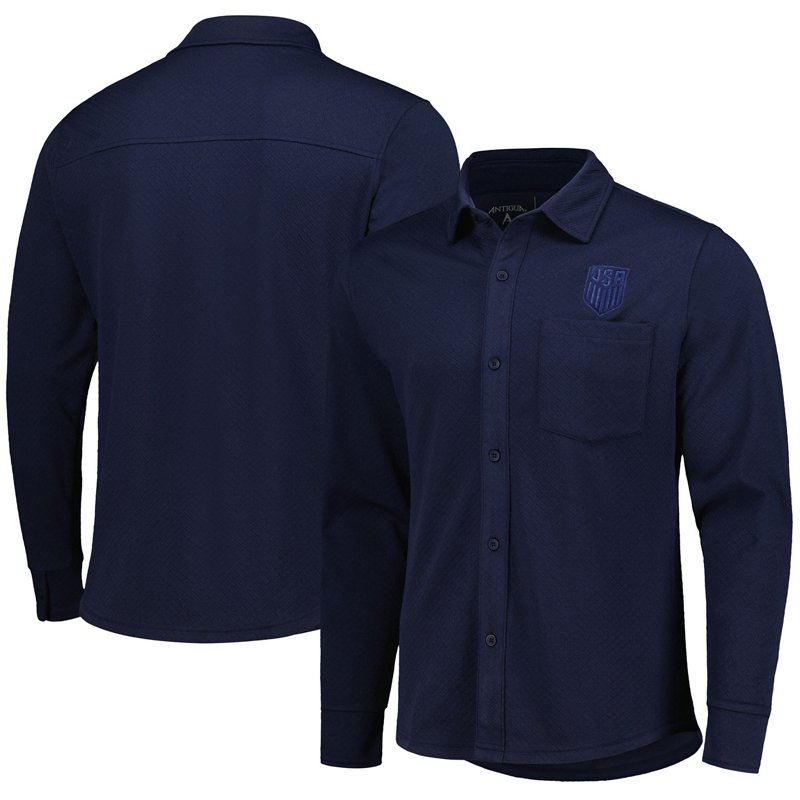 Antigua USMNT Streamer Diamond Button-Up Shacket Navy Blue, 2X-Large - Licensed Soccer at Academy Sports