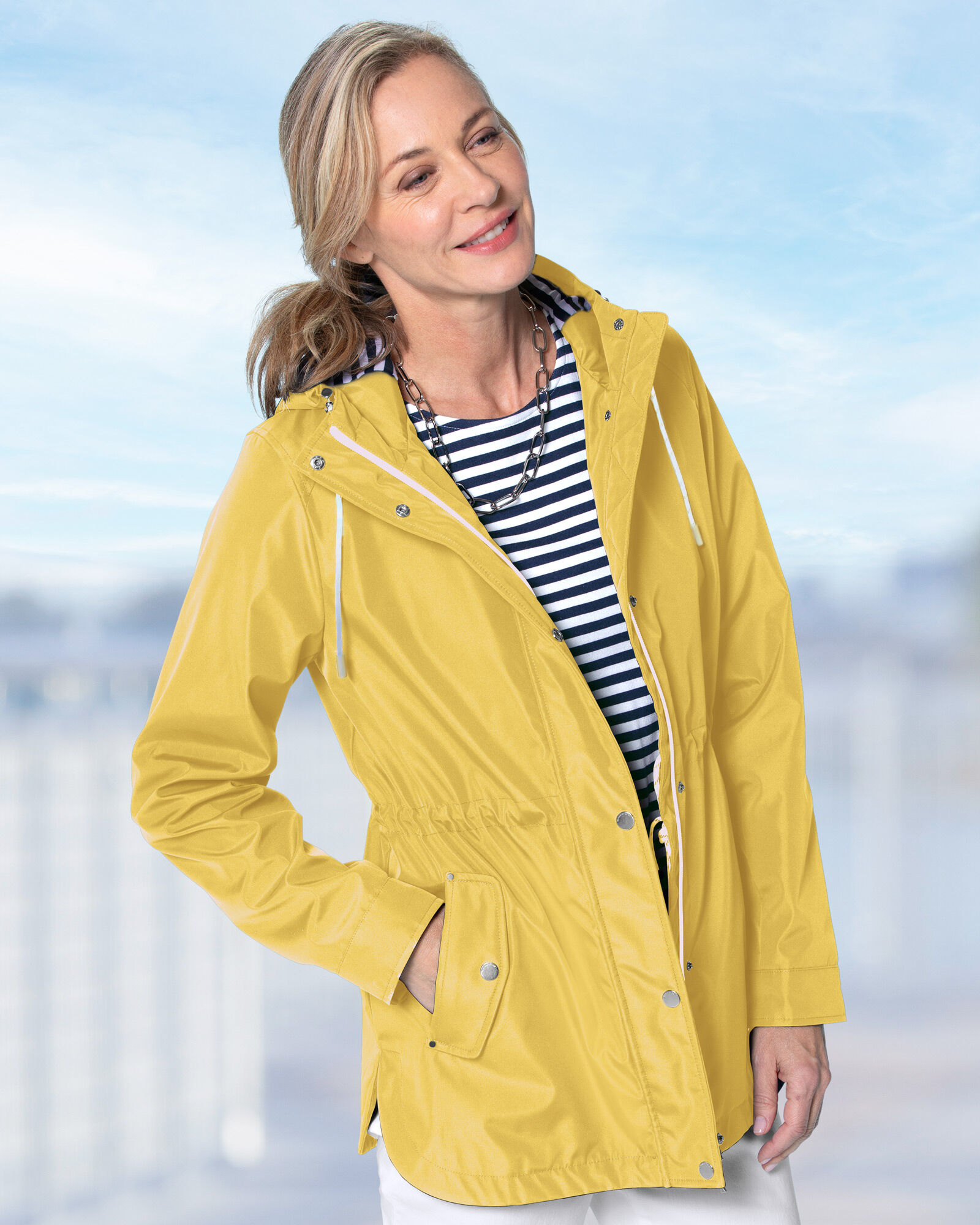 Appleseeds Women's Nautical Hooded Anorak - Yellow - L - Misses