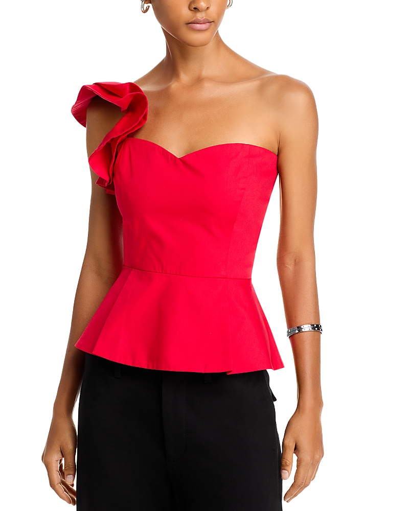 Aqua One Shoulder Peplum Top - Exclusive