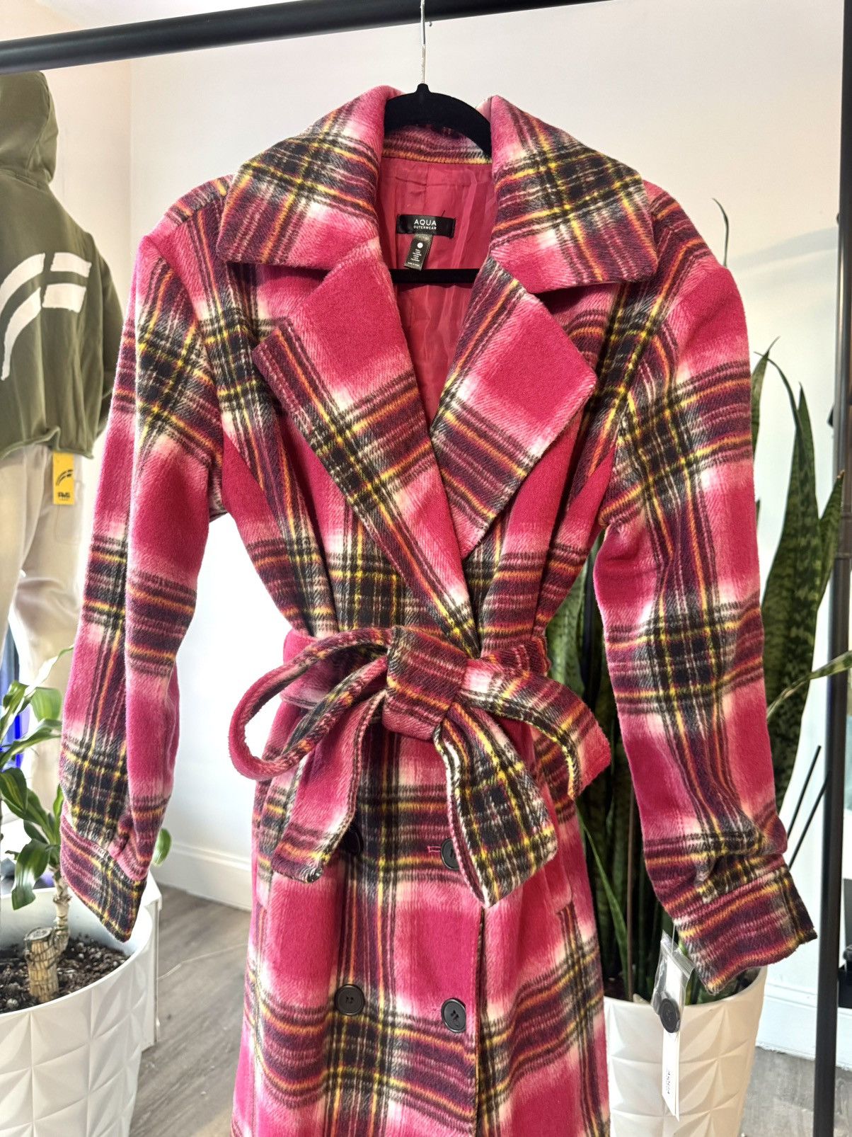 Aqua Plaid Duster Trench Coat - 100% Exclusive in Pink Plaid, Women's (Size Small)