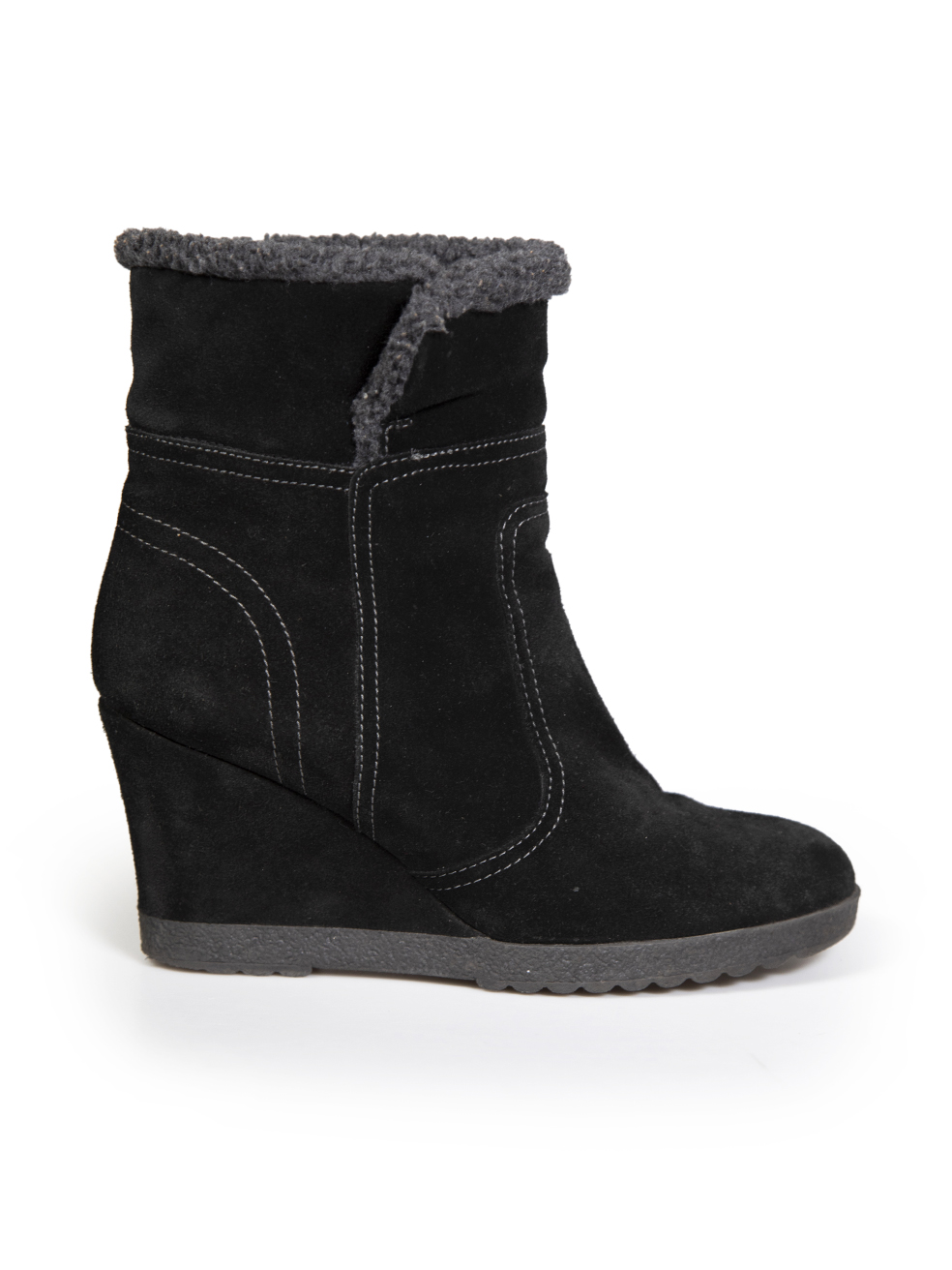 Aquatalia Black Suede Shearling Lined Wedge Boots