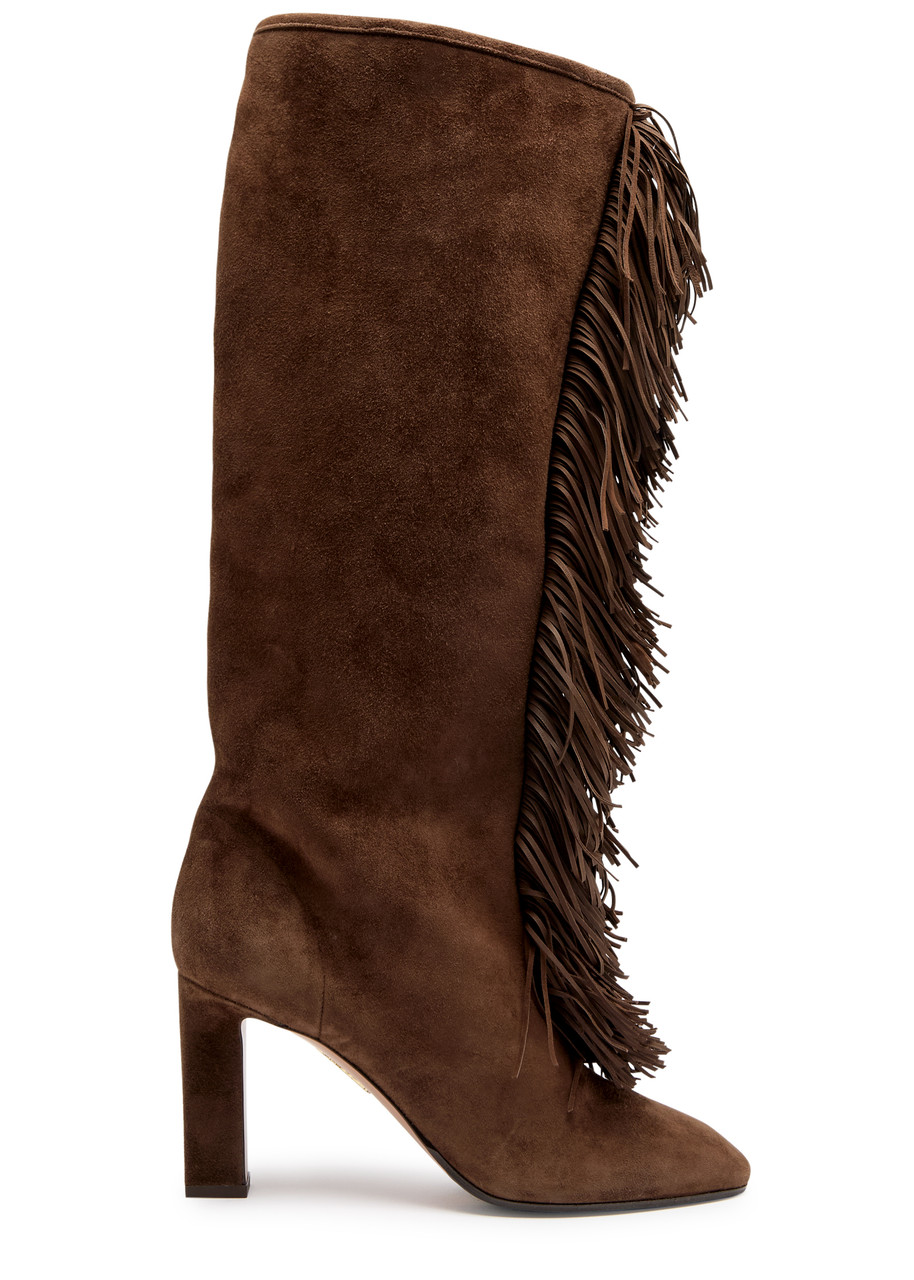 Aquazzura Gytane 85 Fringed Suede Knee-high Boots - Brown - 36 (IT36 / UK3)