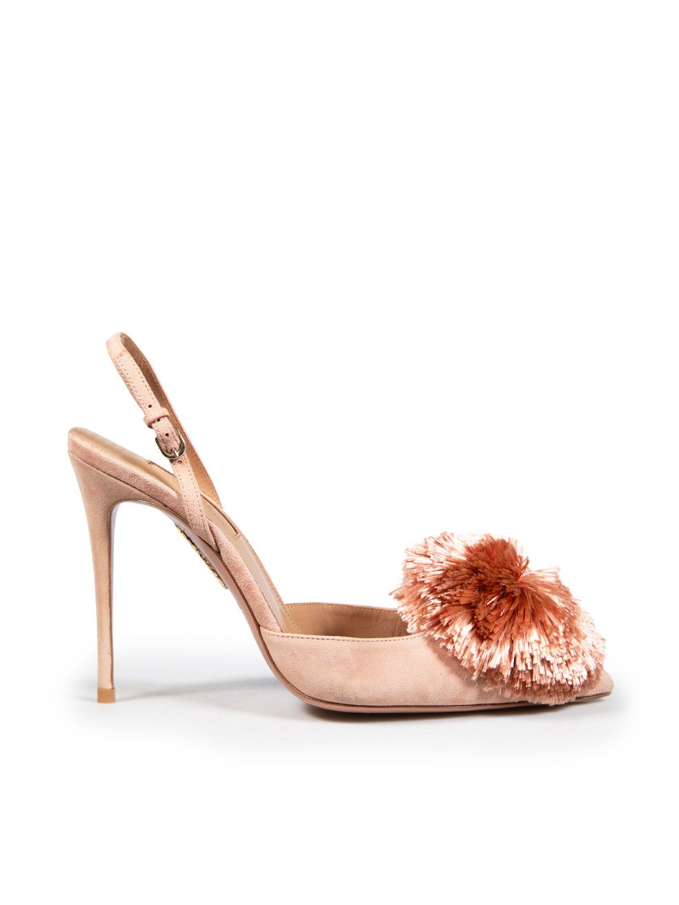 Aquazzura Pink Suede Slingback Pompom Pumps Shoes, Women's (Size 7)