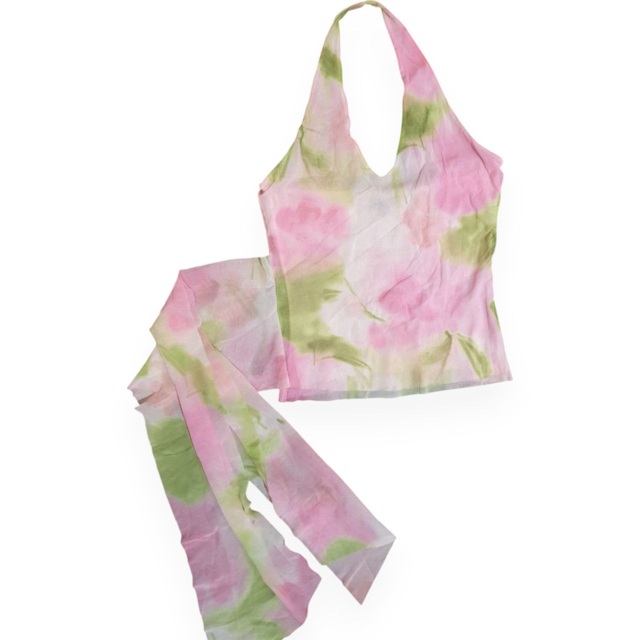 Archival Clothing x Marks And Spencer Delicate Halter Top In Pastel Floral Print Mesh Size S/m, Women's