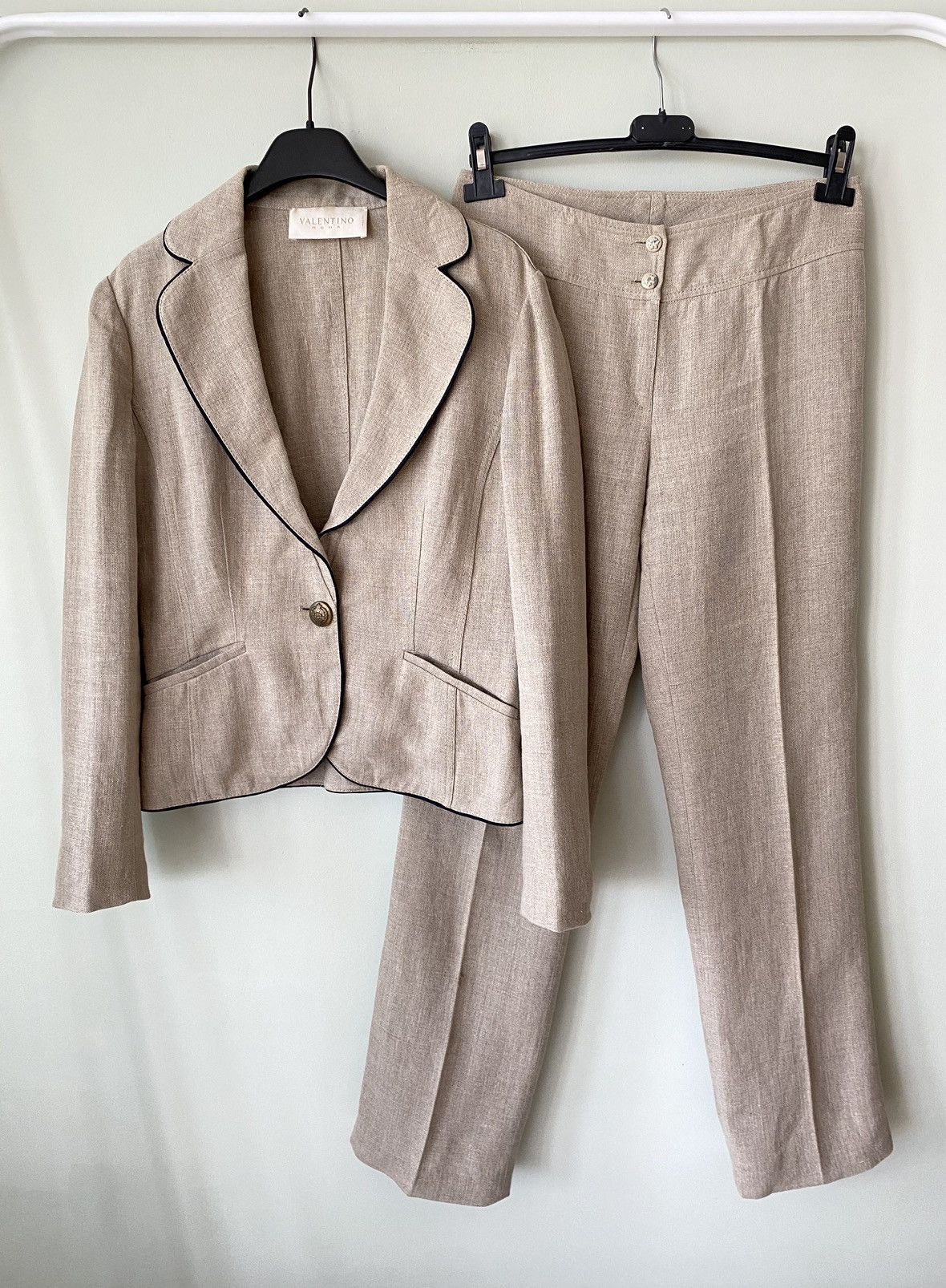 Archival Clothing x Valentino Garavani Valentino Roma Tailored Linen Suit Blazer + Pants in Beige, Women's (Size Medium)