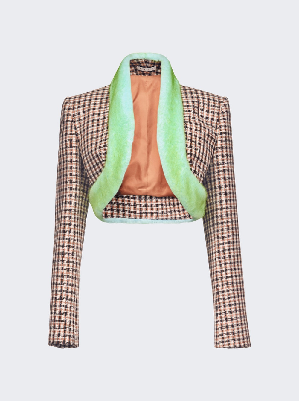 Area Faux Fur Trim Cropped Blazer Multicolor