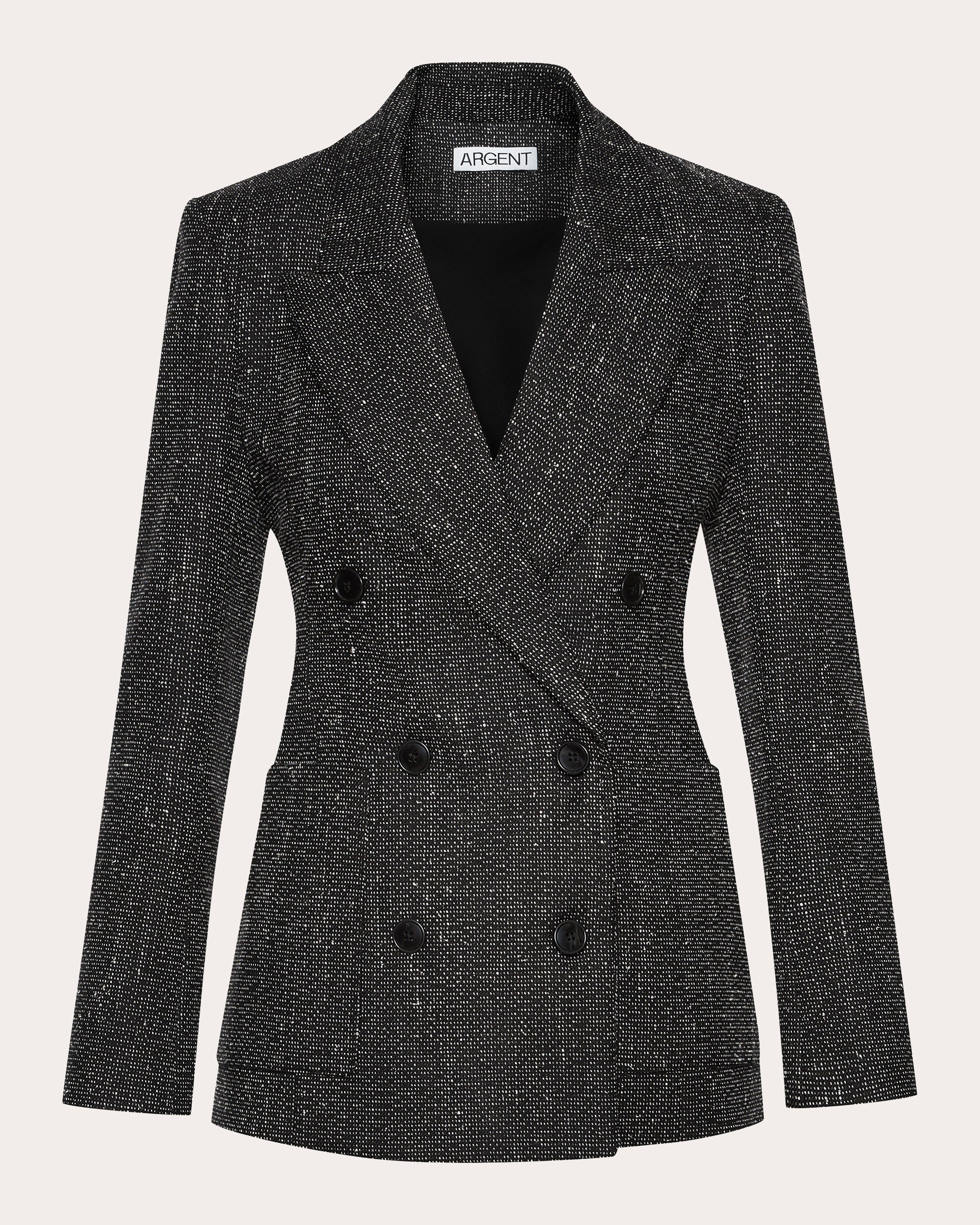 Argent Women's Chelsea Double-Breasted Wool Tweed Blazer in Black / White Wool/Linen/Viscose