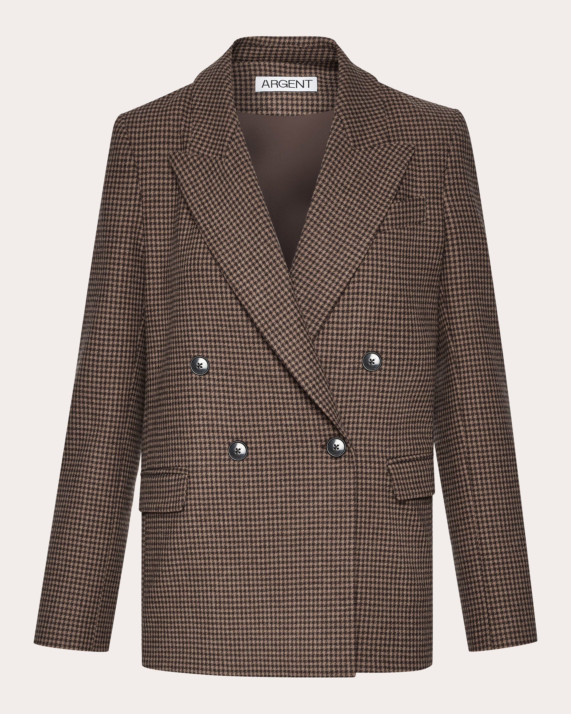 Argent Women's Houndstooth Double-Breasted Wool Blazer in Brown/camel Houndstooth Wool/Viscose/Elastane