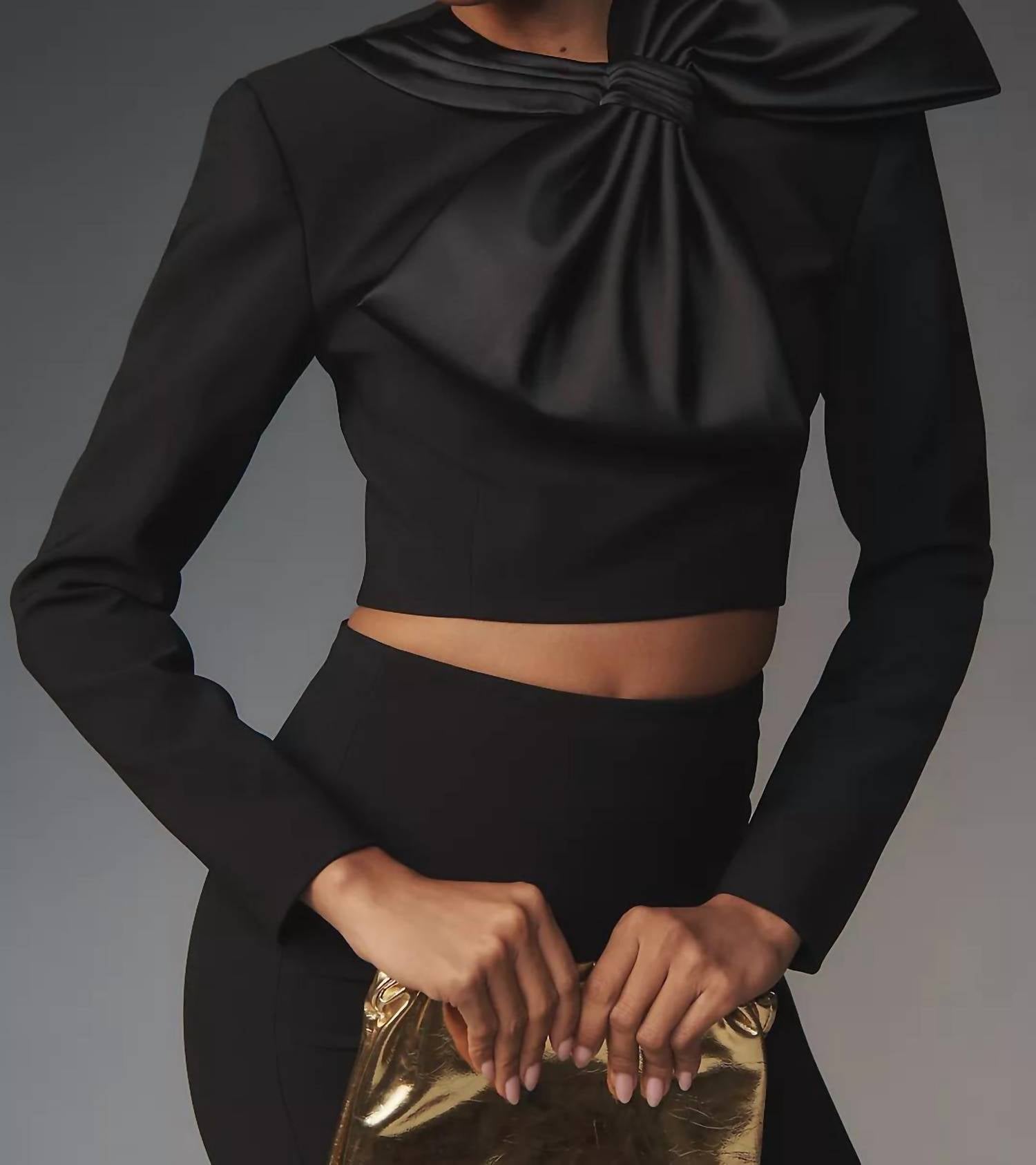 Arlet Oversized Bow Long-Sleeve Top In Black