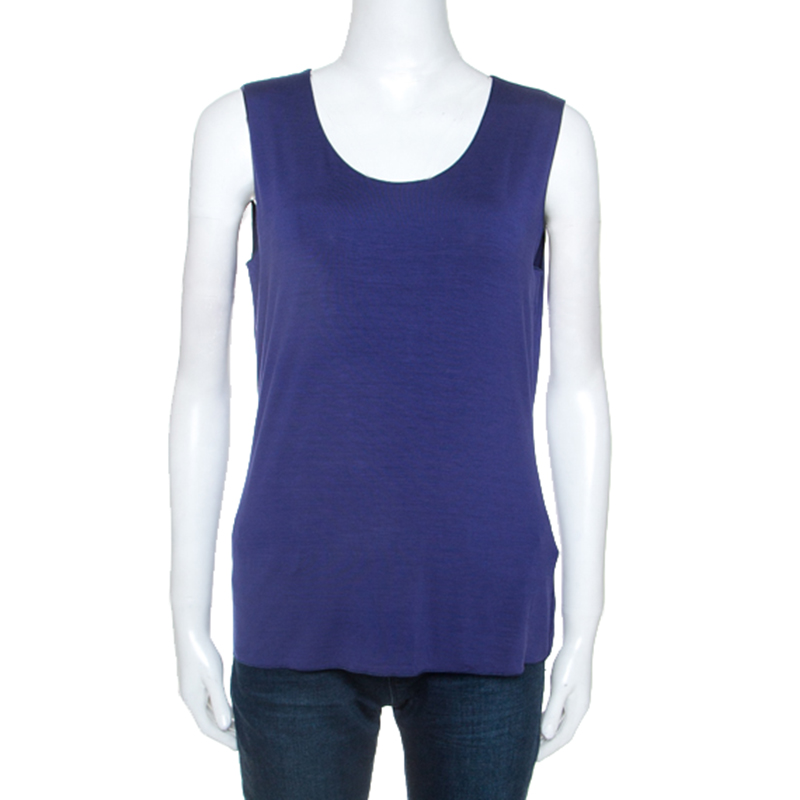 Armani Collezioni Blue Jersey Tank Top L