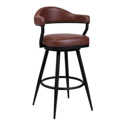 Armen Living Amador 26" Counter Height Barstool in a Black Powder Coated Finish and Vintage Coffee Faux Leather, Brown