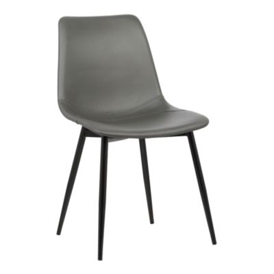 Armen Living Monte Contemporary Dining Chair in Gray Faux Leather with Black Powder Coated Metal Legs