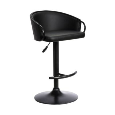 Armen Living Montego Adjustable Black Faux Leather Swivel Barstool in Black Powder Coated Finish