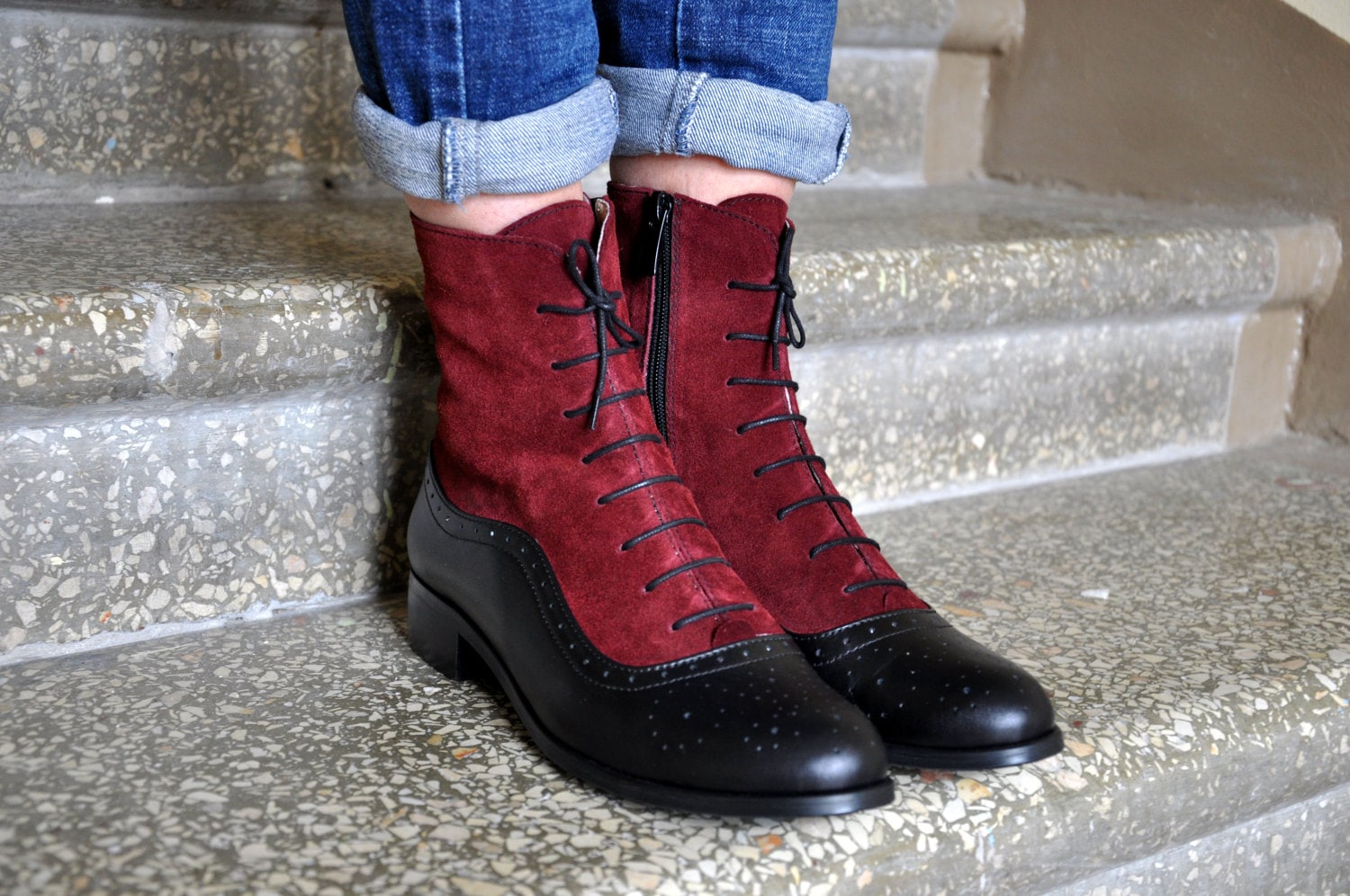 Arsenal - Lace-Up Leather Boots, Oxford Ankle Custom Boots, Black Free Customization