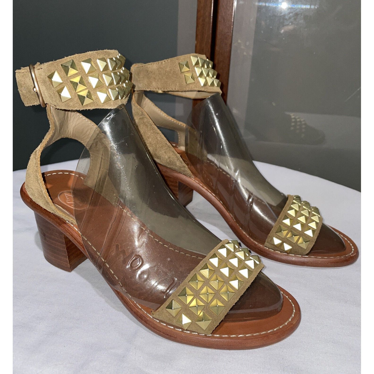 Ash Pearl Womens Studded Suede Gladiator Sandals 6 in Brown