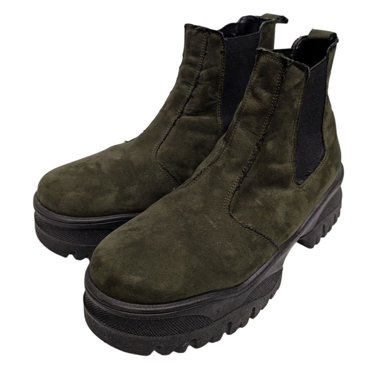 Asos Italy Womens 8 Green Chunky Platform Boots Suede Chelse