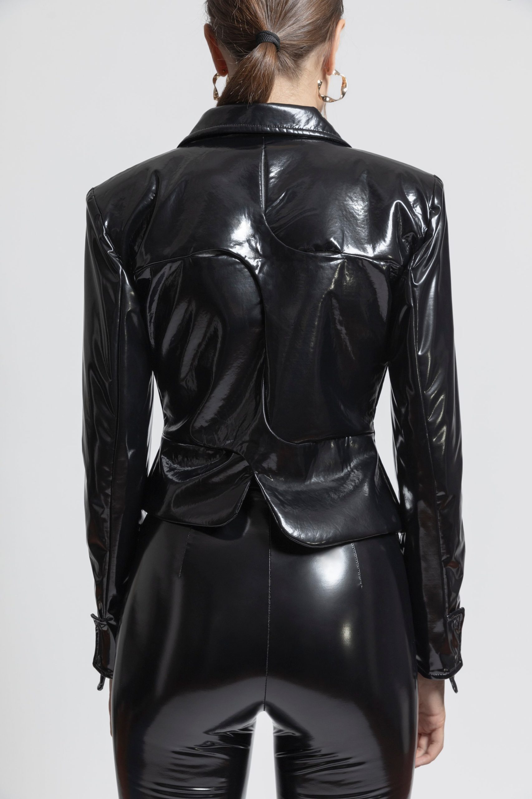 Asymmetric Latex Look Blazer | Glossy Jacket Wet Faux Leather Women Clothing Shiny Black Coat Edgy Outwear Chic Sleek Wear