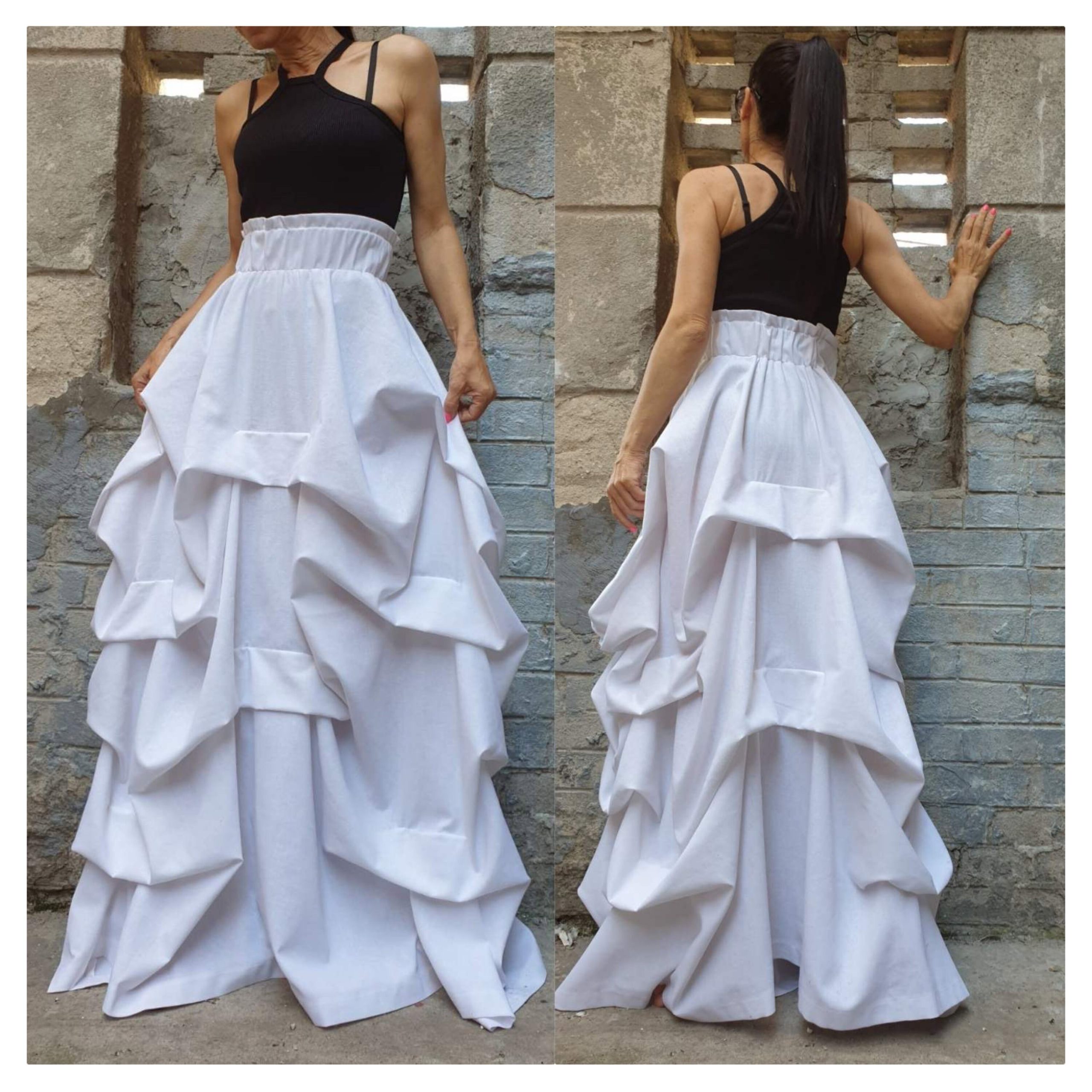 Asymmetric Linen Skirt/Extravagant White Skirt/Avantgarde Long Skirt/High Waits Skirt/Maxi Woman Clothing/Party Skirt