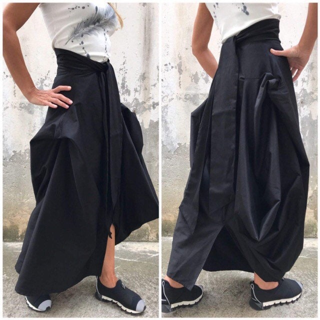 Asymmetric Long Skirt, Women Designer Floor Length Fashion Skirts, Belted Conceptbg