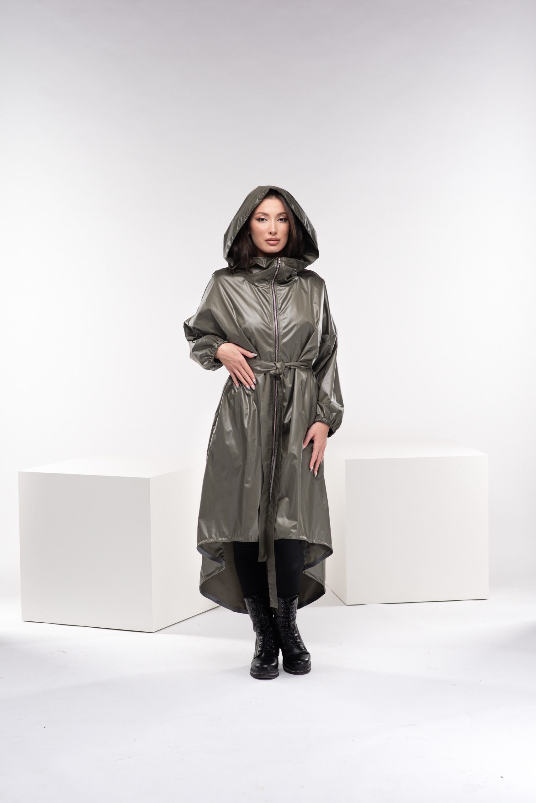 Asymmetrical Oversized Raincoat, Long Cyberpunk Jacket, Hooded Steampunk Coat, Military Womens Raincoat