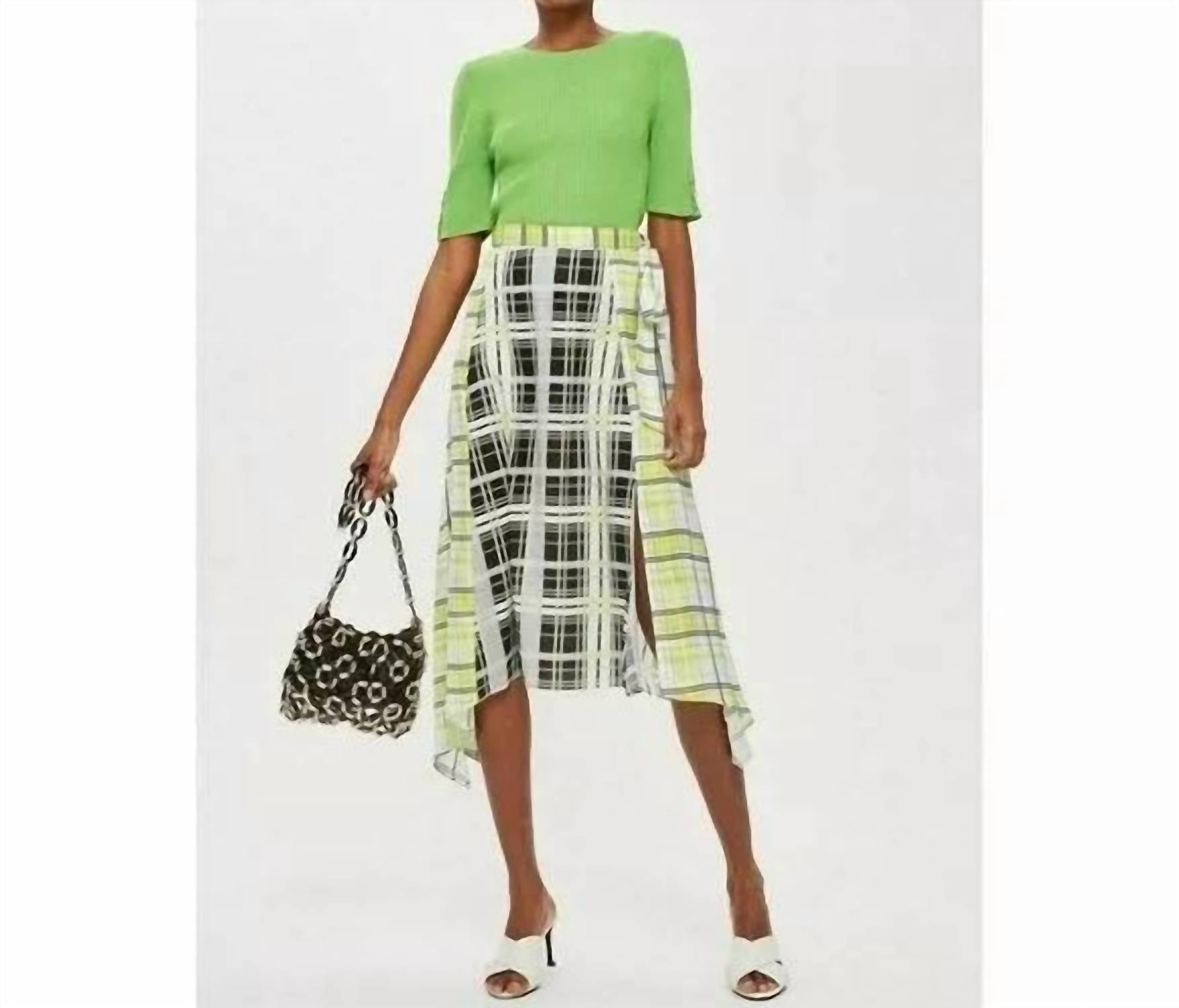 Asymmetrical Plaid Midi Skirt In Multicolor