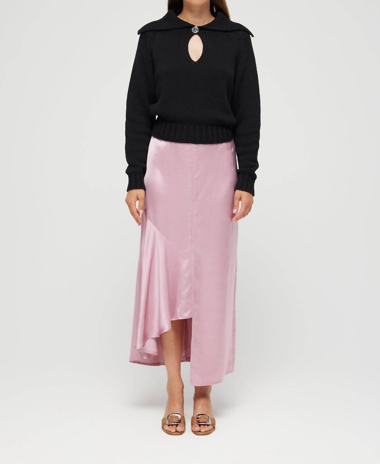 Asymmetrical Satin Skirt In Rose