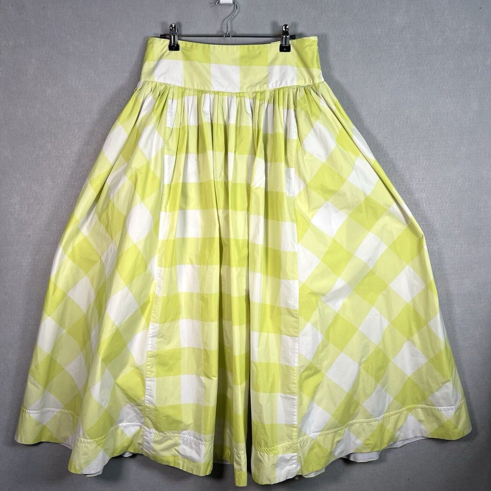 Authentic Maeve By Anthropologie Green Check Midi Smocked Full Circle Skirt Medium Size Needless To Wear Out in White, Women's