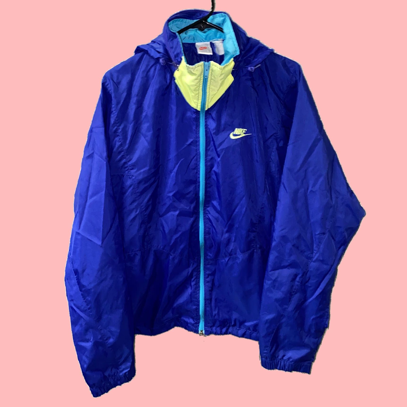 Authentic Vintage Nike Women's Purple Teal Colorblock Full Zip Waterproof Raincoat Large Size in White