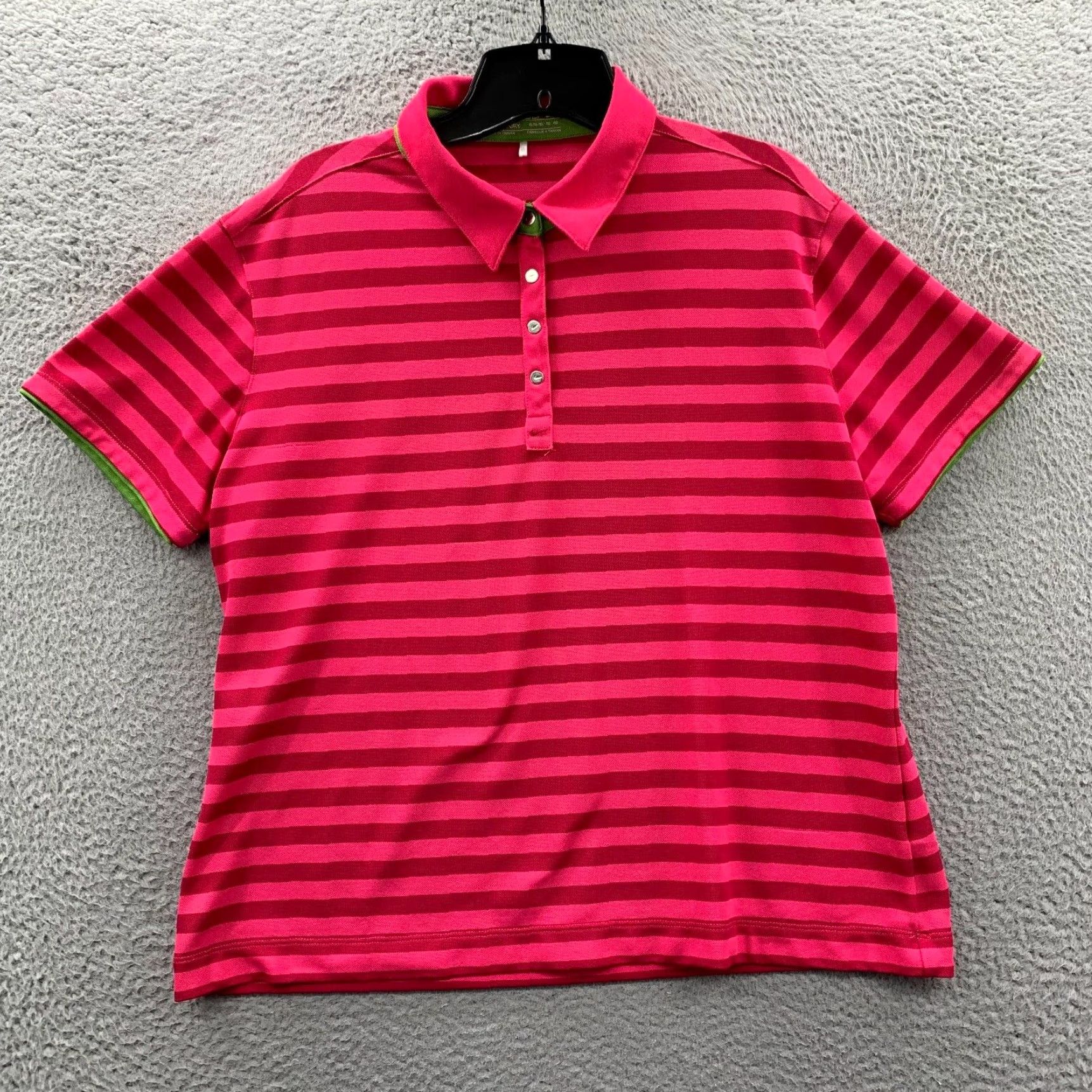 Authentic Womens Pink Striped Short Sleeve Extra Large Top Nike Golf Polo Shirt Size XL in White