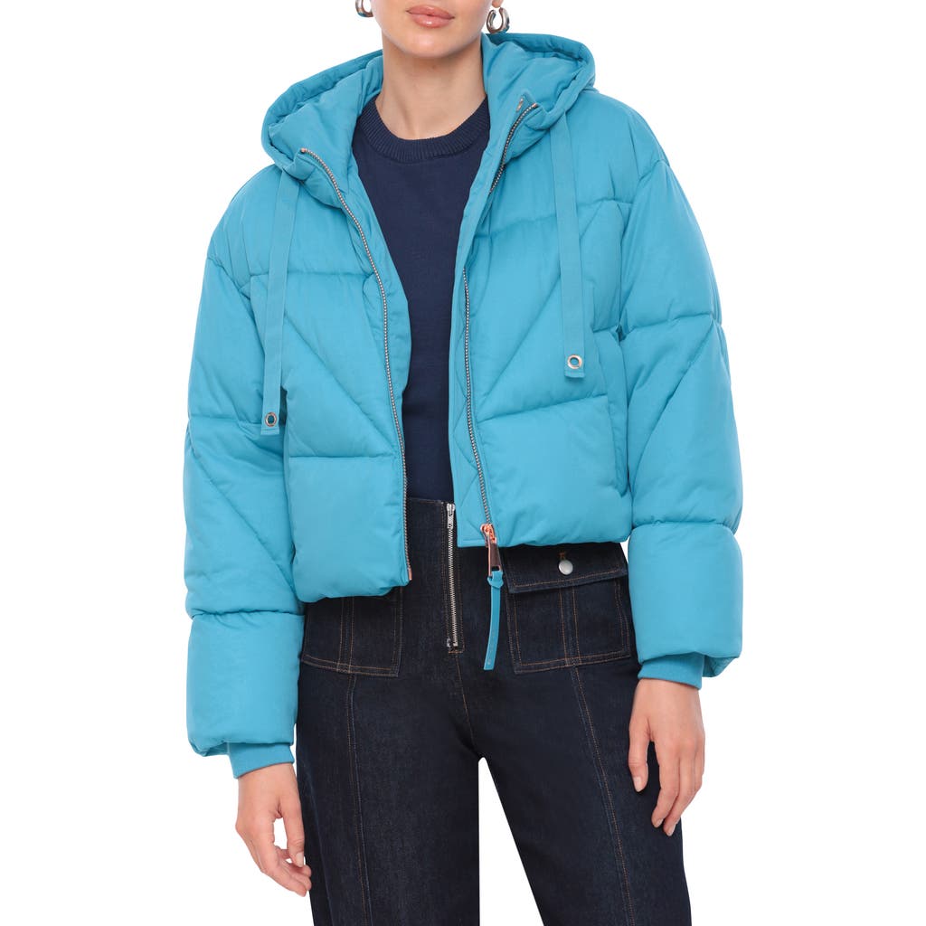 Avec Les Filles Cropped Hooded Puffer Coat in Larimar at Nordstrom Rack, Size Small