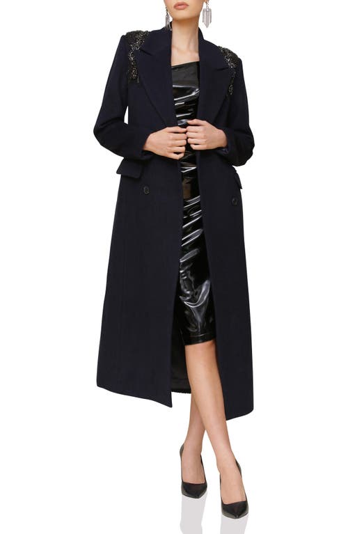 Avec Les Filles Embellished Double Breasted Wool Blend Tailored Coat in Dark Navy at Nordstrom, Size X-Small