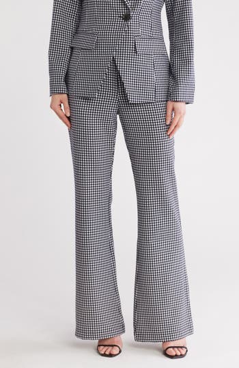 Avec Les Filles Gingham High Waist Slim Bootcut Pants in Navy White Gingham at Nordstrom Rack, Size 6